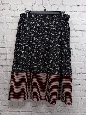 Isla Maude Anthropologie A-Line Floral Skirt with Striped Hem Sz xl nwt
